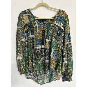Jane and Delancey Women's Colorful‎ Patchwork Print Blouse 3/4 Sleeve V Neck Med